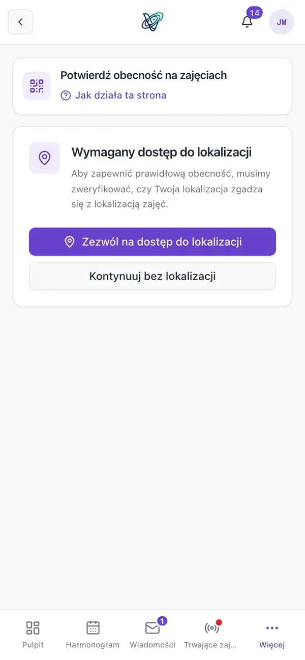 Skanowanie kodu z prośbą o dostęp do lokalizacji